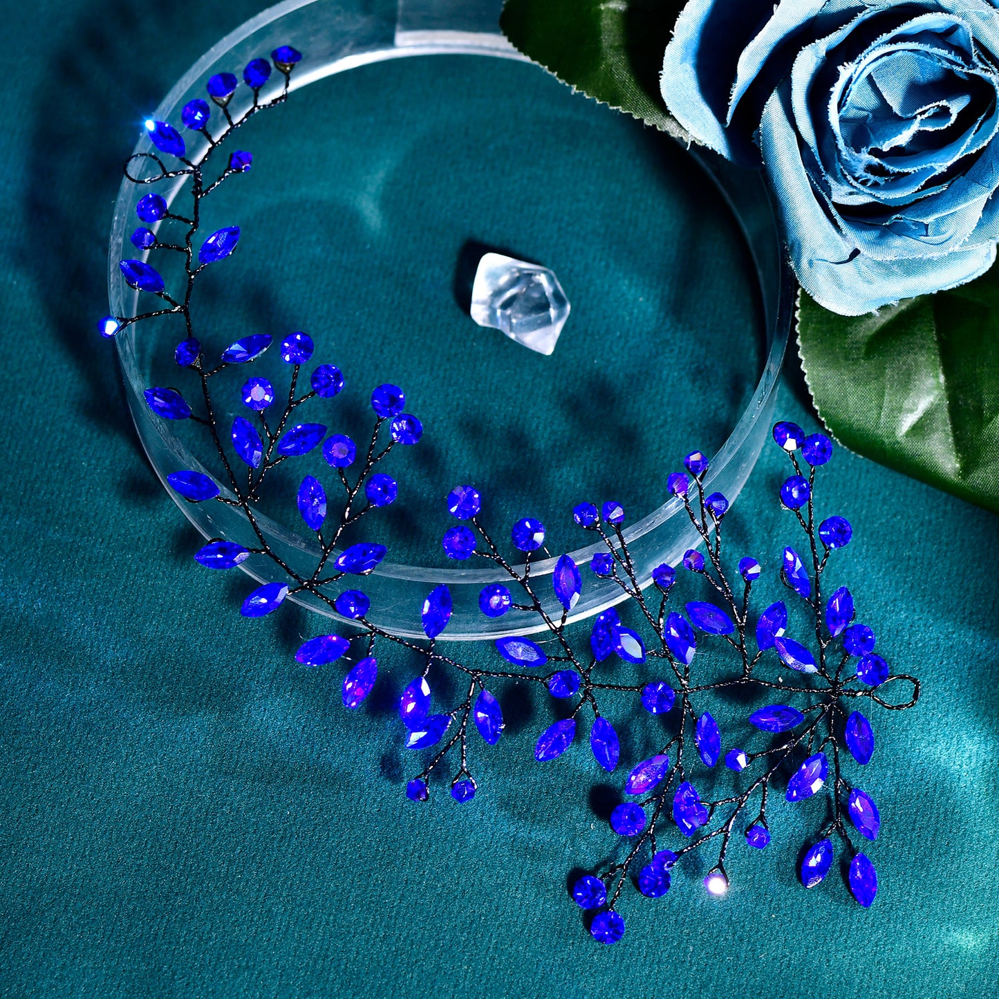 BRIDELLA BHP21 Blue Crystal Bride Hair Accessories Jewelry Decoration Bridal Head Piece Rhinestone Handmade Bridesmaid Hairpiece
