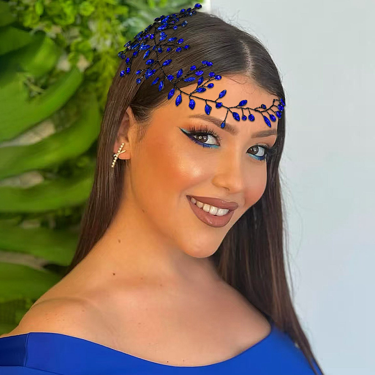 BRIDELLA BHP21 Blue Crystal Bride Hair Accessories Jewelry Decoration Bridal Head Piece Rhinestone Handmade Bridesmaid Hairpiece