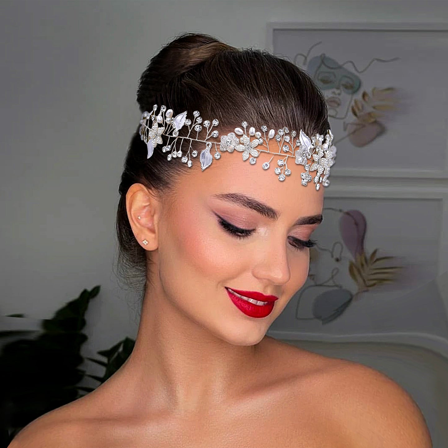 BRIDELLA BHP236 Rhinestone Wedding Headpieces Bridal Hair Accessories Alloy Leaf Woman Hair Vine Headband Wedding Party Headwear