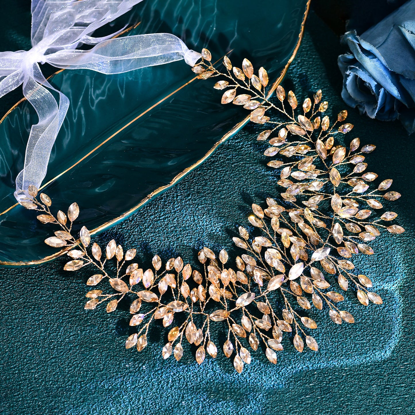 BRIDELLA BHP237 Handmade Crystal Rhinestones Silver Golden Wedding Headband Headpiece Jewel Headband Wedding Hair Jewelry Champagne