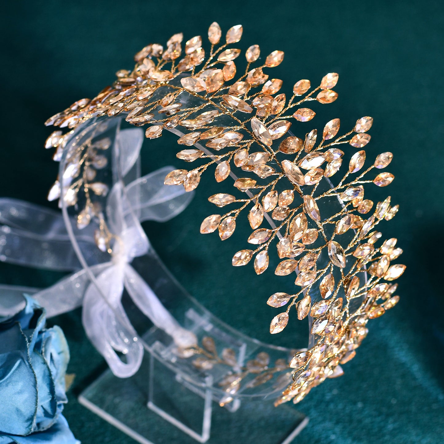 BRIDELLA BHP237 Handmade Crystal Rhinestones Silver Golden Wedding Headband Headpiece Jewel Headband Wedding Hair Jewelry Champagne