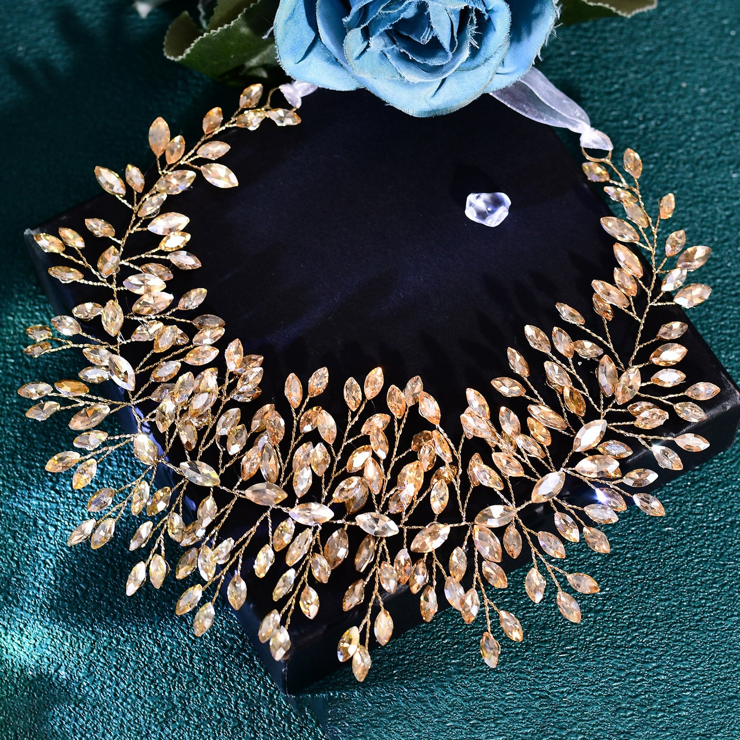 BRIDELLA BHP237 Handmade Crystal Rhinestones Silver Golden Wedding Headband Headpiece Jewel Headband Wedding Hair Jewelry Champagne