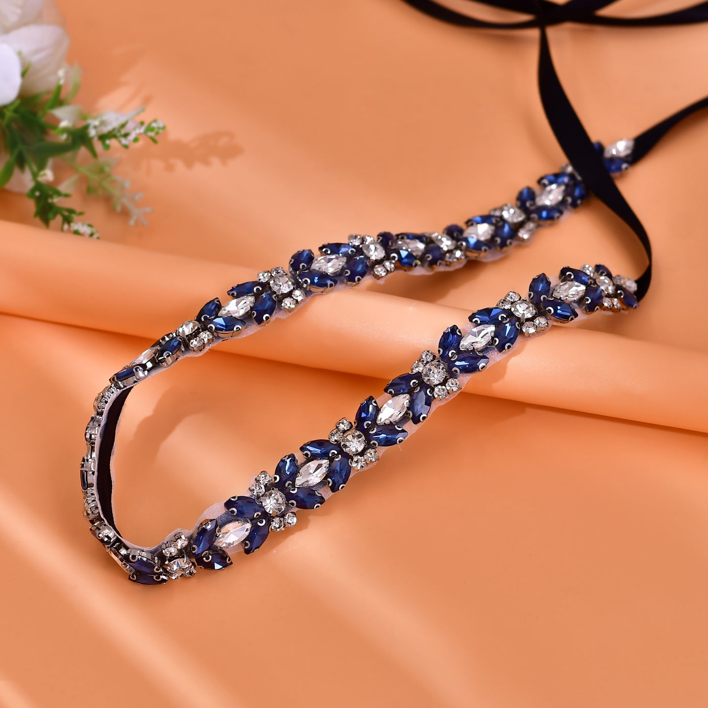 BRIDELLA BS16ML Ink Blue Slim Waist Belt With Full Circle Diamond Belt Party Decoration Waist Chain