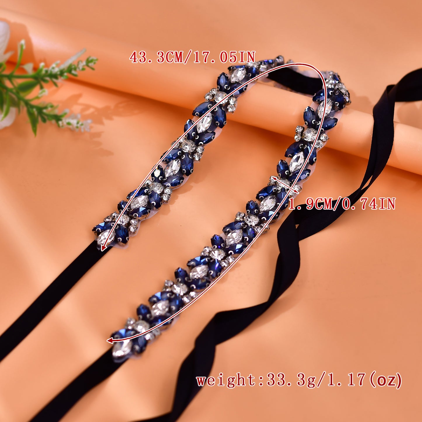 BRIDELLA BS16ML Ink Blue Slim Waist Belt With Full Circle Diamond Belt Party Decoration Waist Chain