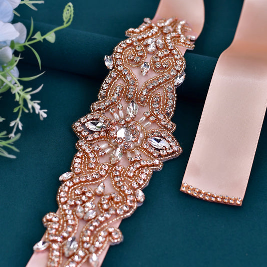 BS26RG rose gold rhinestone pearl belt