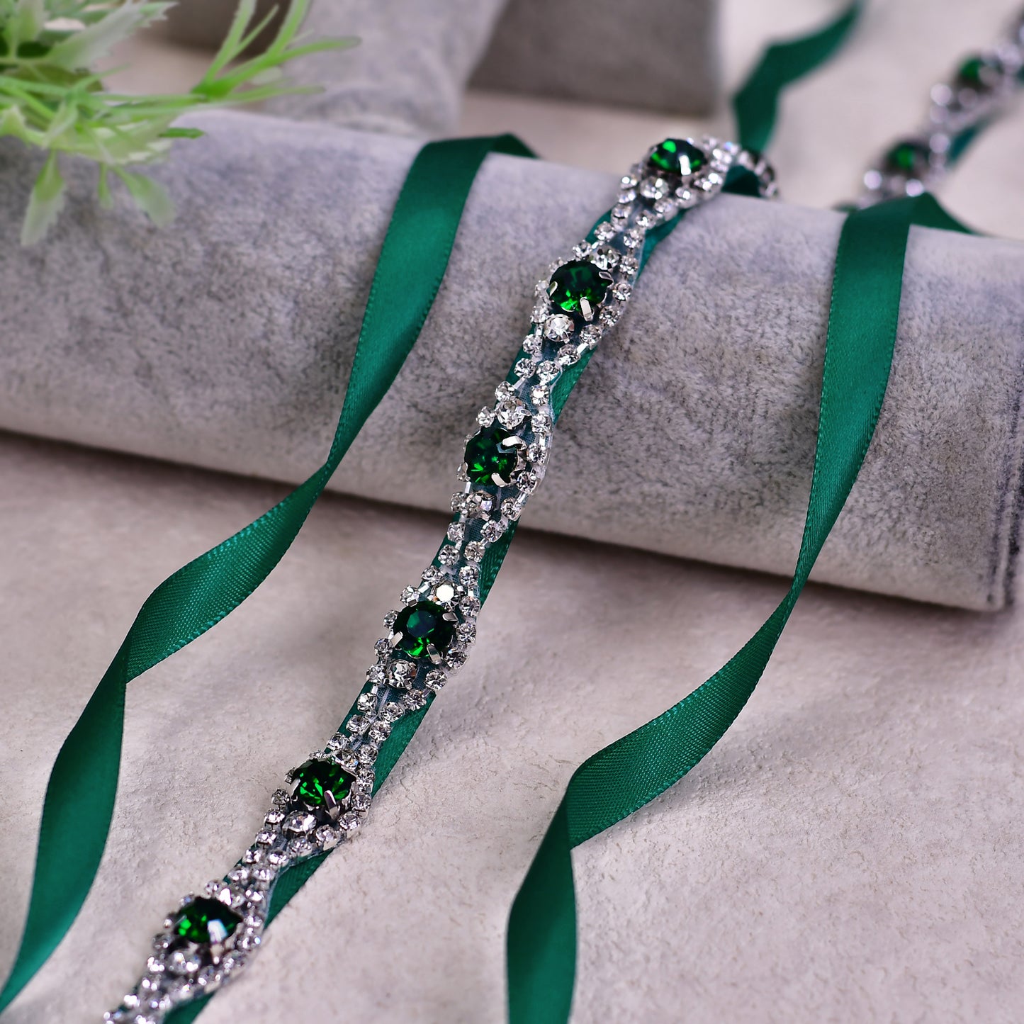 BRIDELLA BS30KL Handmade Dress With Satin Rhinestone Belt Green Wedding Accessories