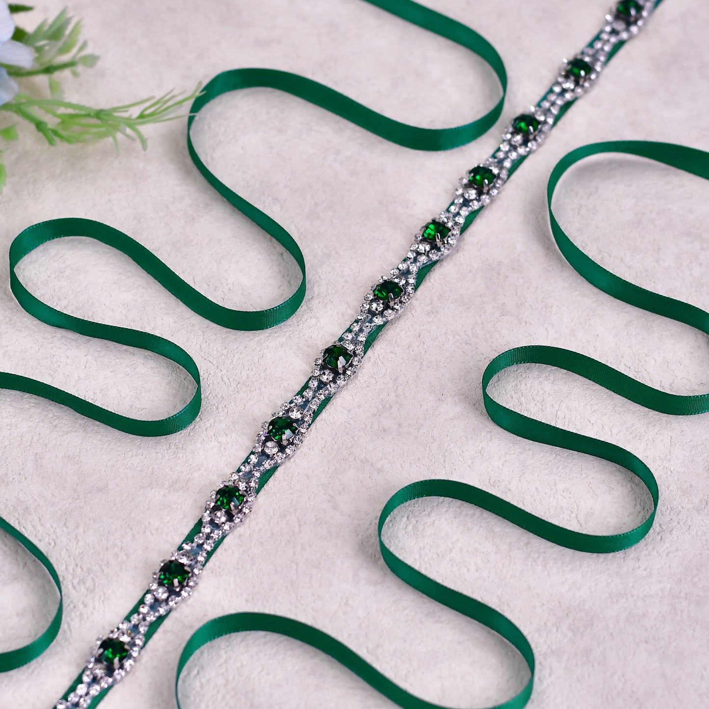 BRIDELLA BS30KL Handmade Dress With Satin Rhinestone Belt Green Wedding Accessories