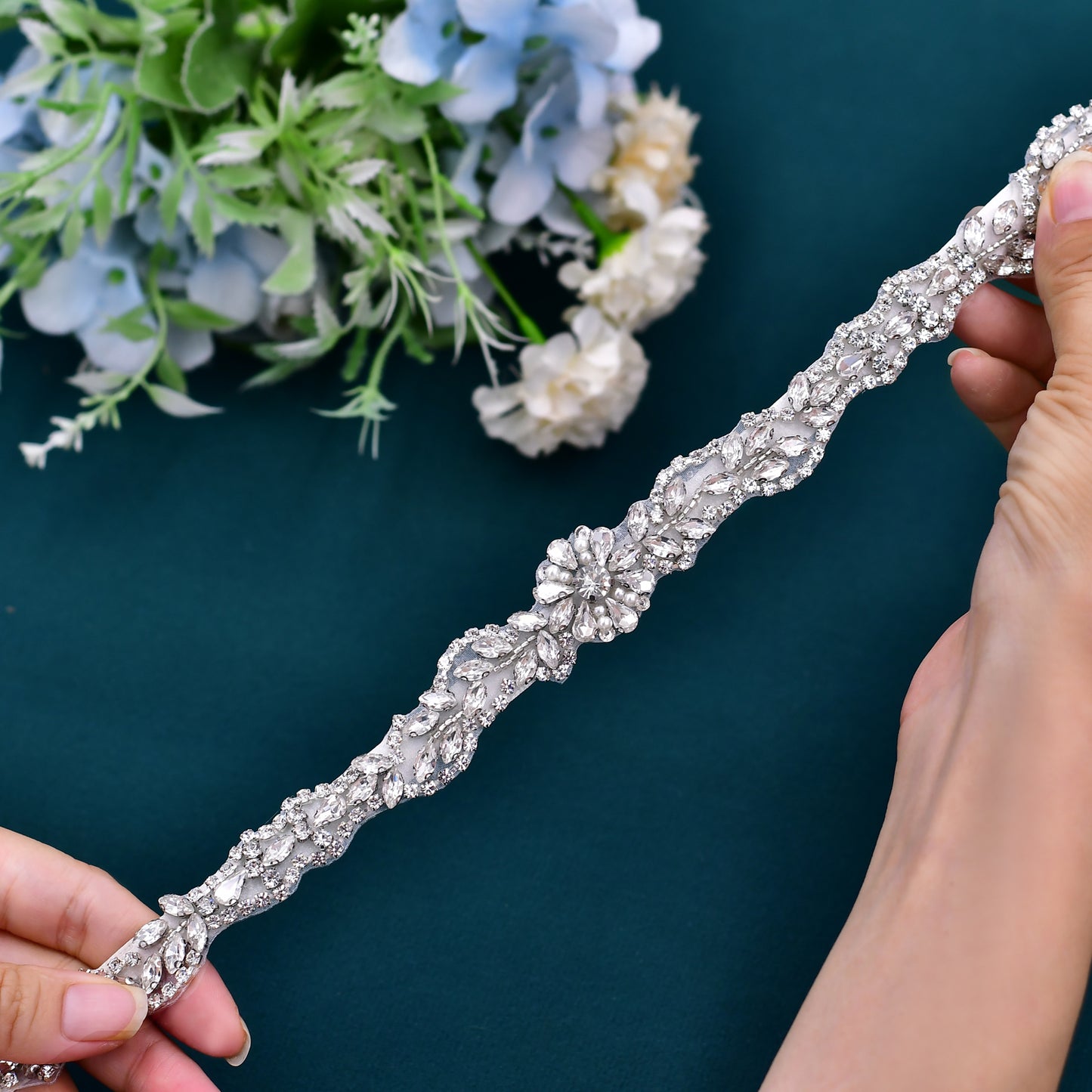 BRIDELLA BS32 Silver Bride Wedding Sparkling Diamond Belt Performance Costume