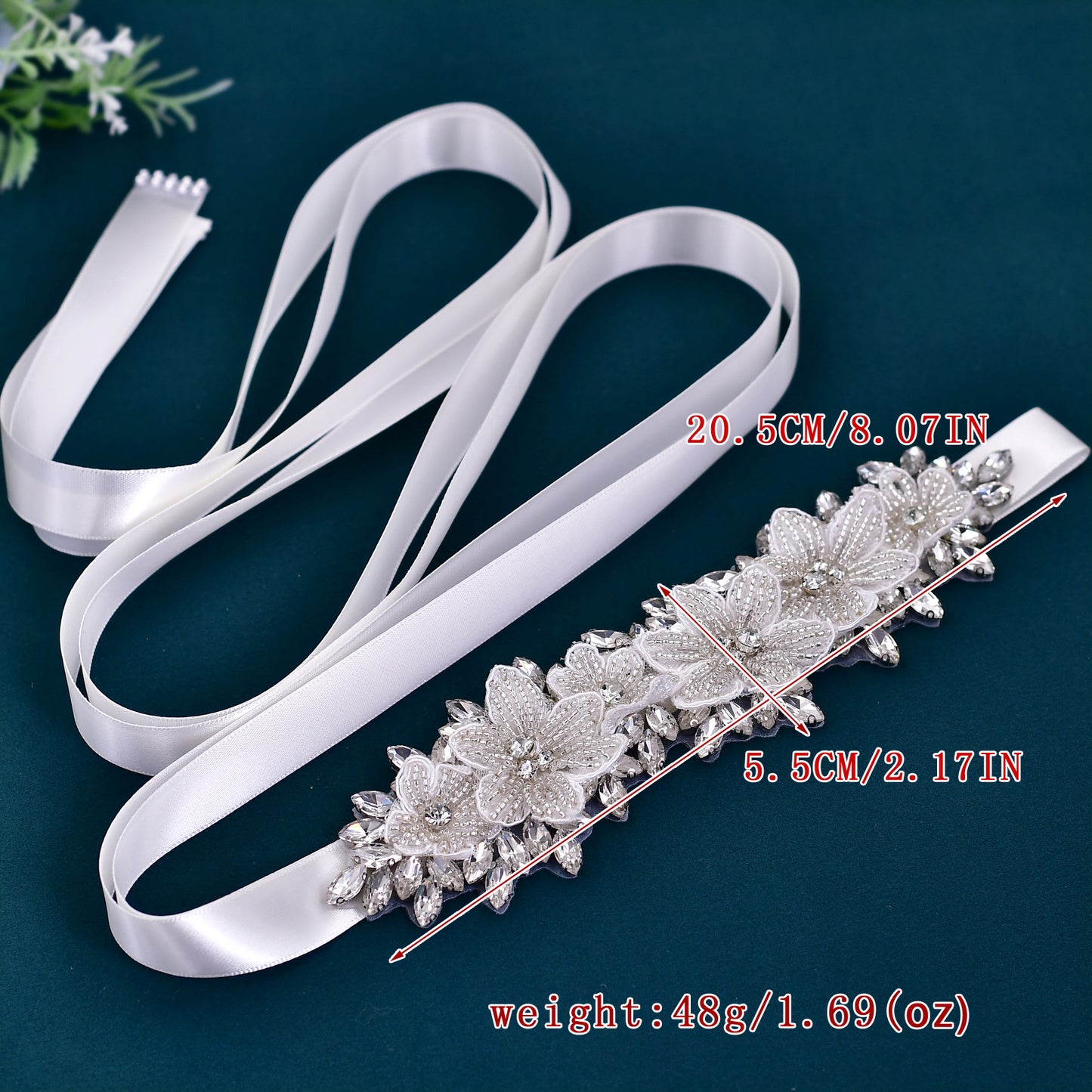 BRIDELLA BS63 3D Flower Embellished Satin Dress Belt Suitable For Weddings And Valentines Day
