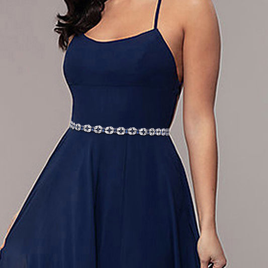 BS111ML navy rhinestone belt