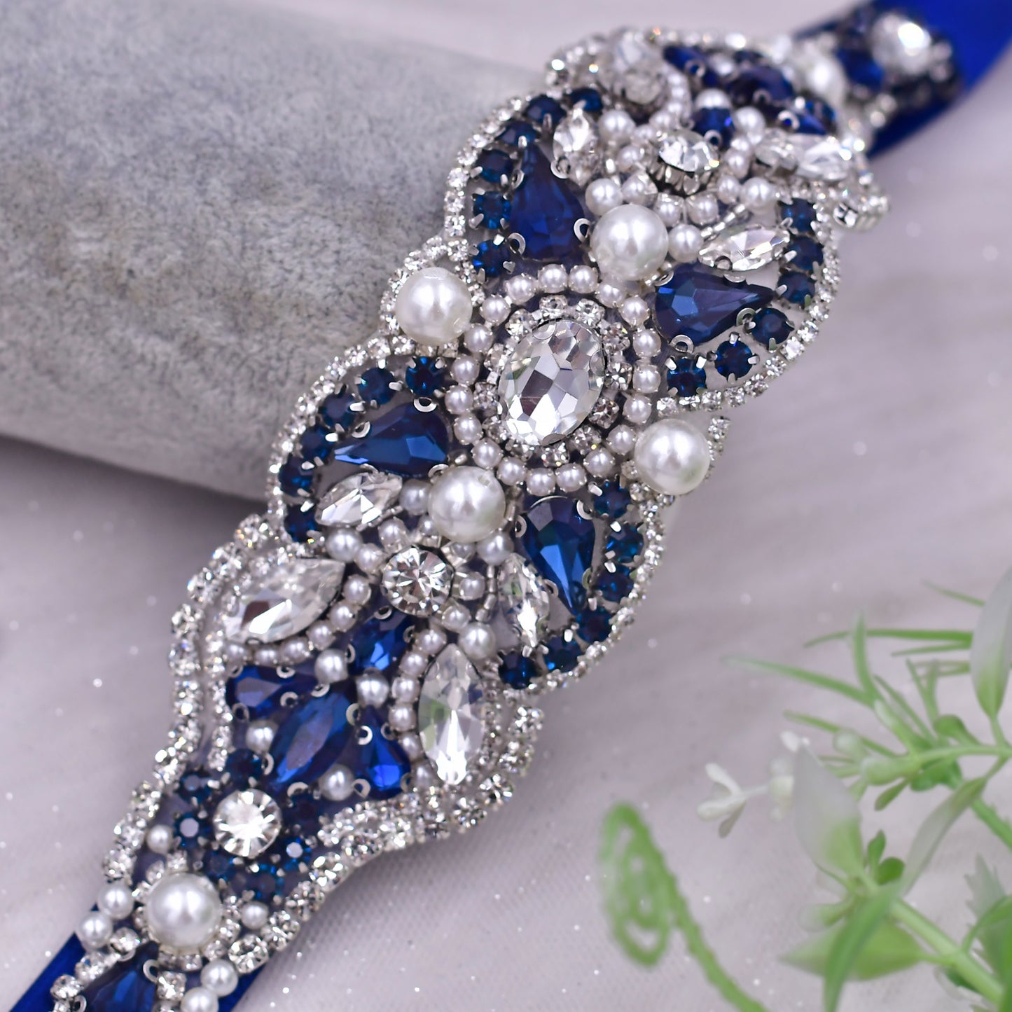 BRIDELLA BS87ML Ink Blue Sparkling Rhinestone Waist Decoration Accessory For Women Versatile Accessories