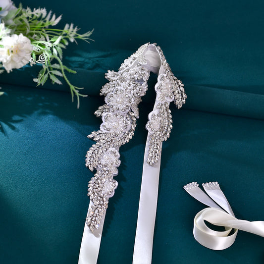 BS83 off white rhinestone pearl belt