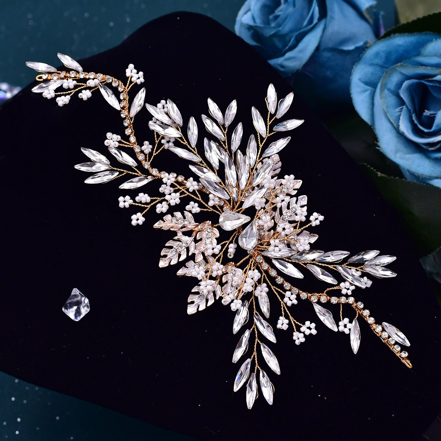 BRIDELLA BHP277 Golden Bridal Headpiece Wedding Hair Accessories Beads Headdress for Woman Rhinestones Bridesmaid Silvery Headband Hair Jewelry
