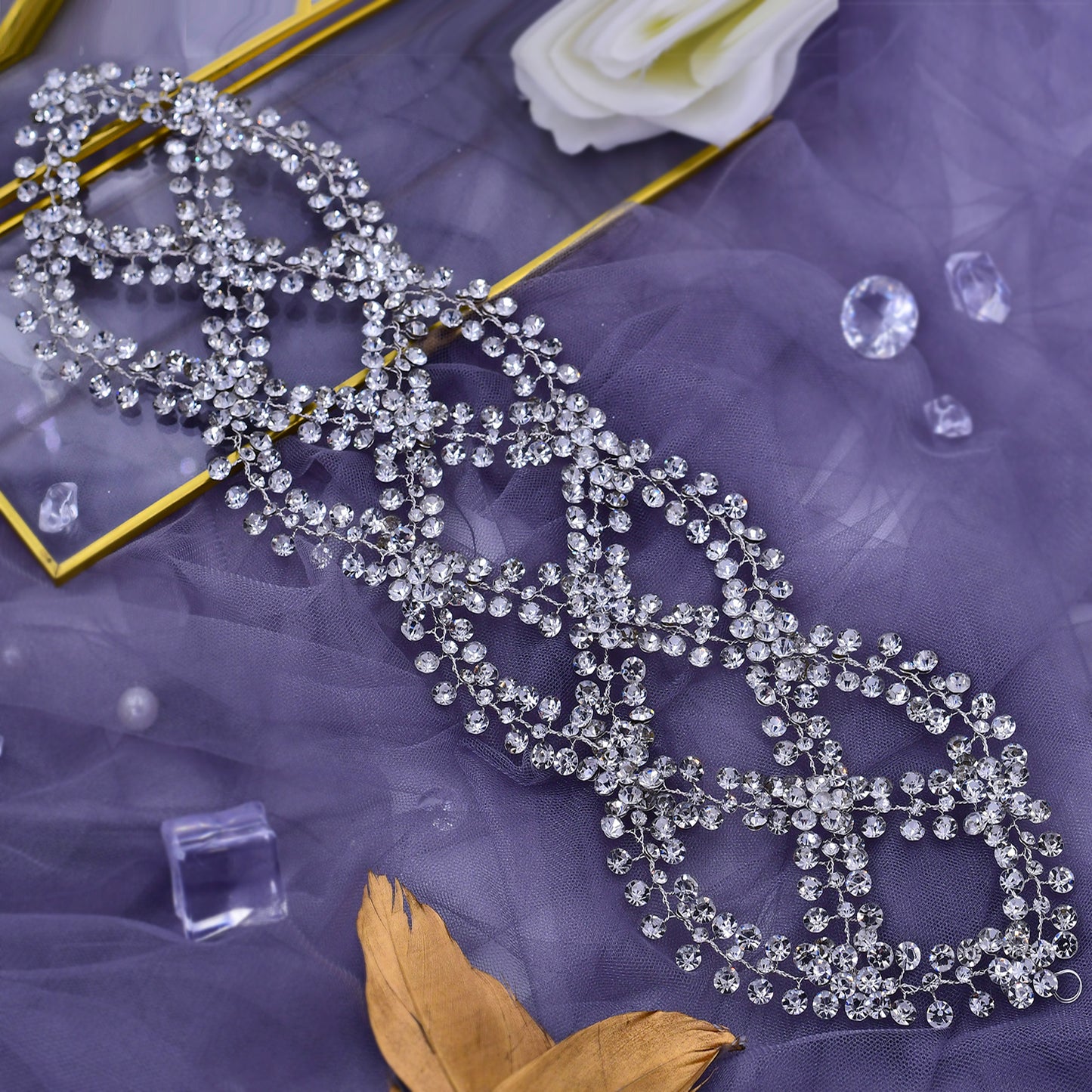 BRIDELLA BHP243 Rhinestone Wedding Headband Indian Women Tiara Headdress Handmade Wedding Hair Accessories Bridal Headpiece