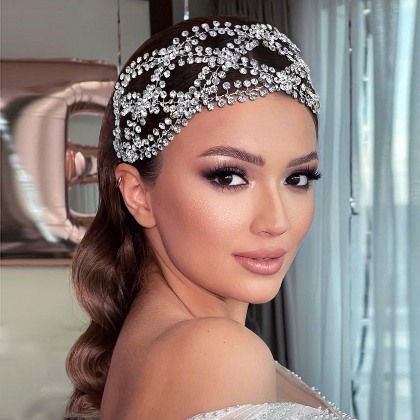 BRIDELLA BHP243 Rhinestone Wedding Headband Indian Women Tiara Headdress Handmade Wedding Hair Accessories Bridal Headpiece