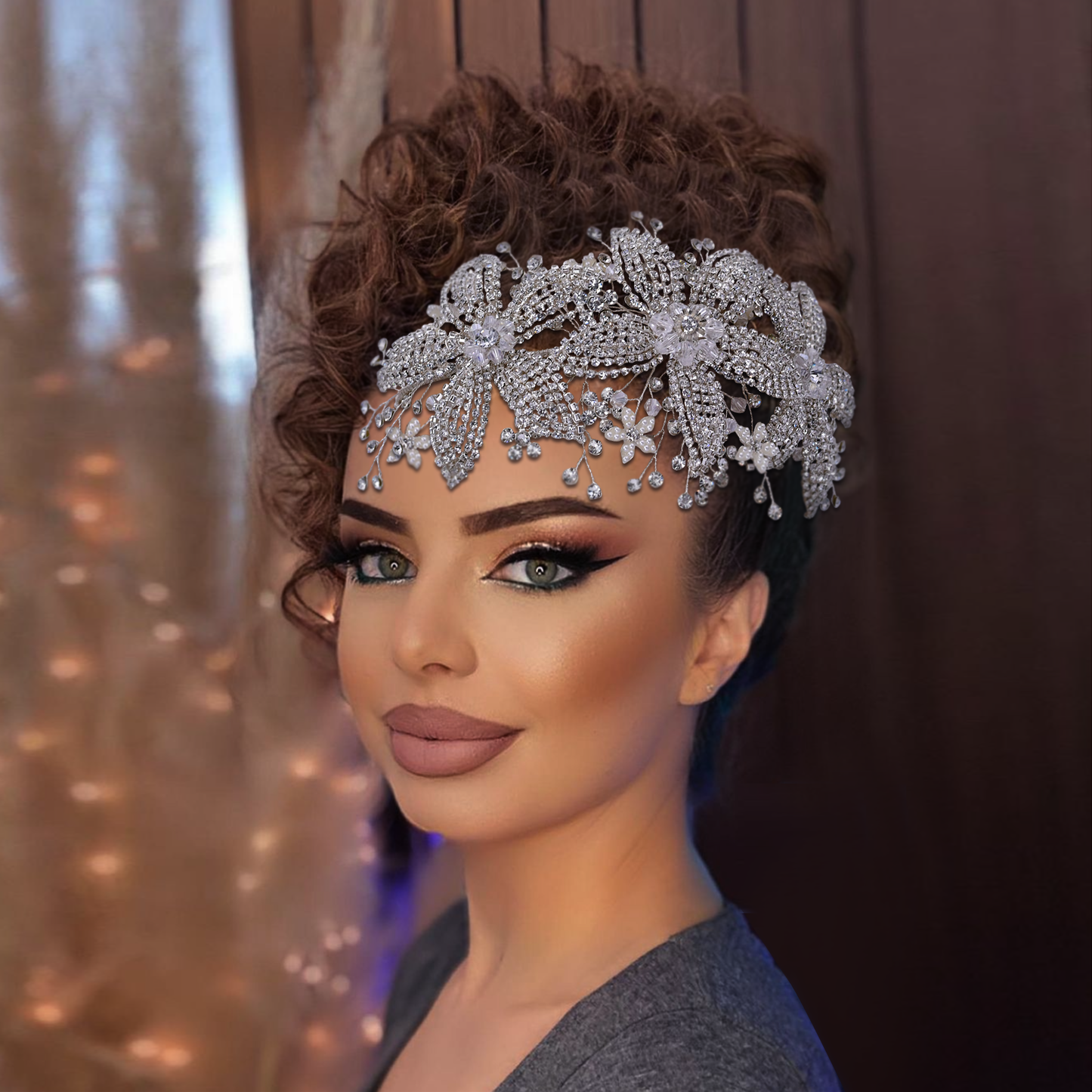 BRIDELLA BHP252 Luxury Crystal Bridal Headwear Flower Bridal Crown Tiara Rhinestone Wedding Hair Jewelry Bridal Hair Accessories