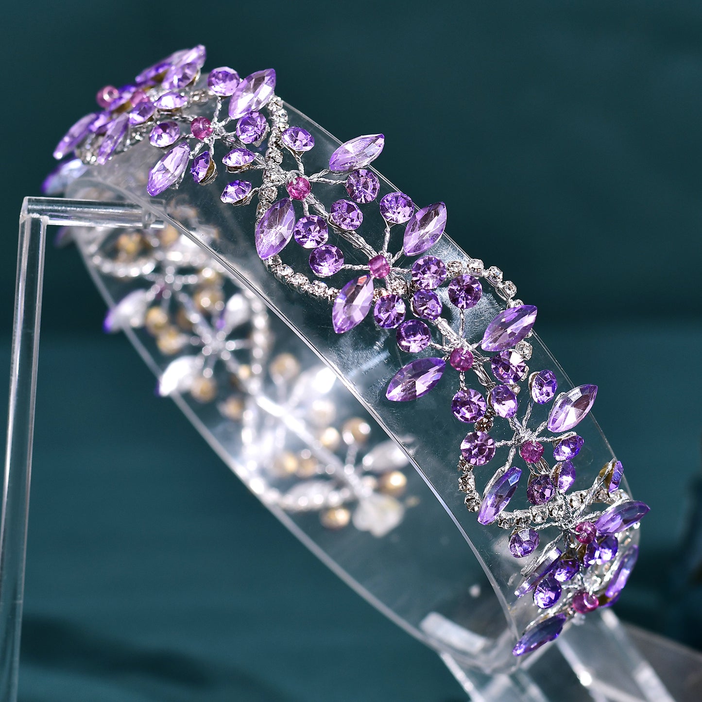 BRIDELLA BHP266 Violet Wedding Bride Rhinestone Headband Bridal Shining Hair Accessories Woman Party Hairpiece Jewelry Bridesmaid Gifts