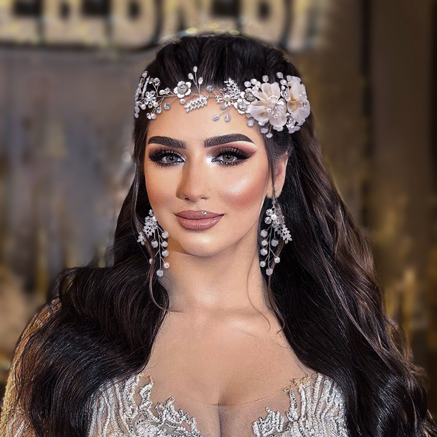 BRIDELLA BHP274 Alloy Flower Wedding Hair Band Handmade Beaded Crystal Bride Headpiece Woman Headwear Princess Hair Jewelry
