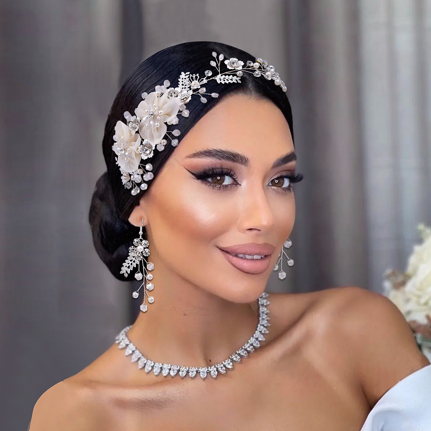 BRIDELLA BHP274 Alloy Flower Wedding Hair Band Handmade Beaded Crystal Bride Headpiece Woman Headwear Princess Hair Jewelry