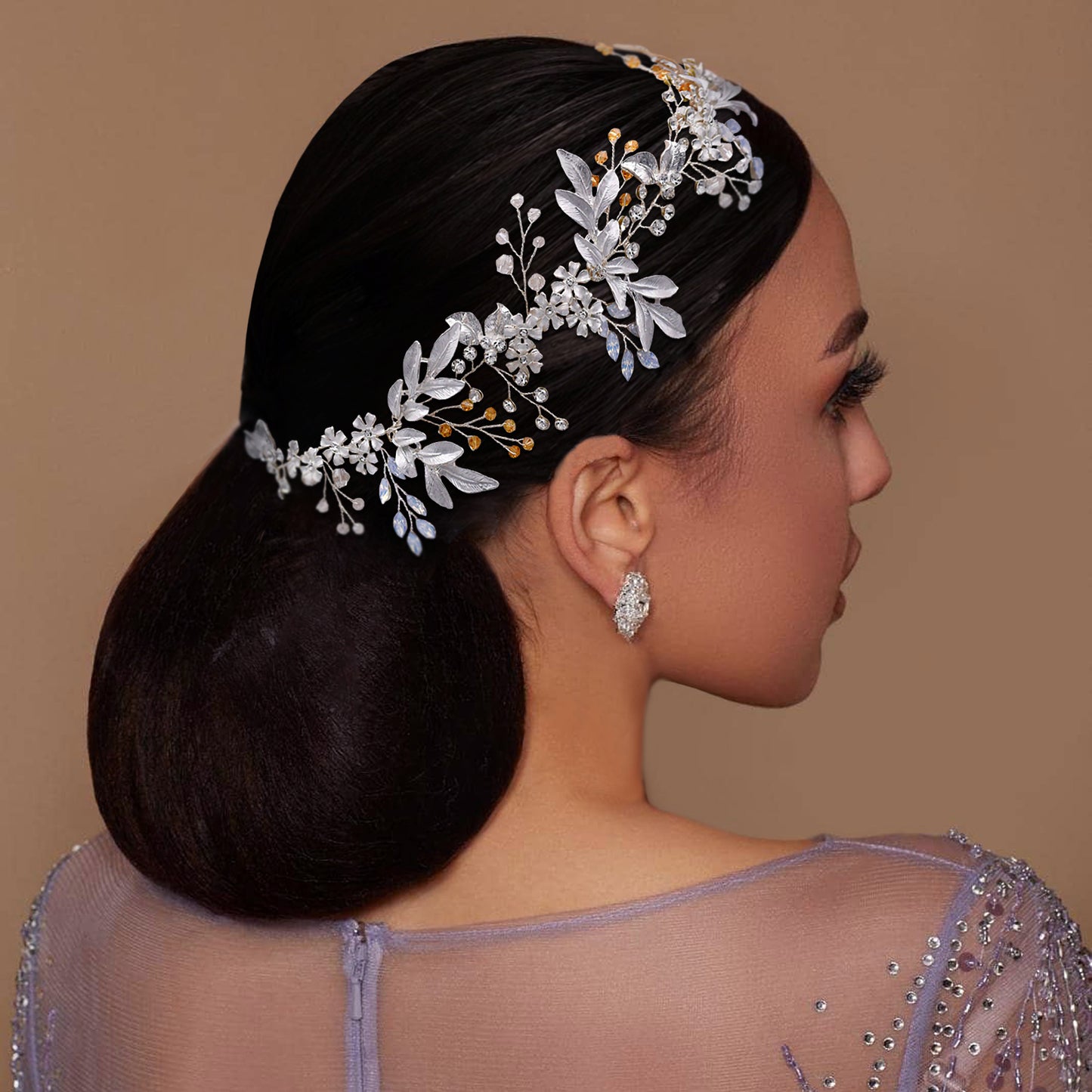 BRIDELLA BHP278 Alloy Leaf Crystal Headpiece for Bride Party Wedding Hair Accessories Woman Headband Girls Bridesmaid Headdress