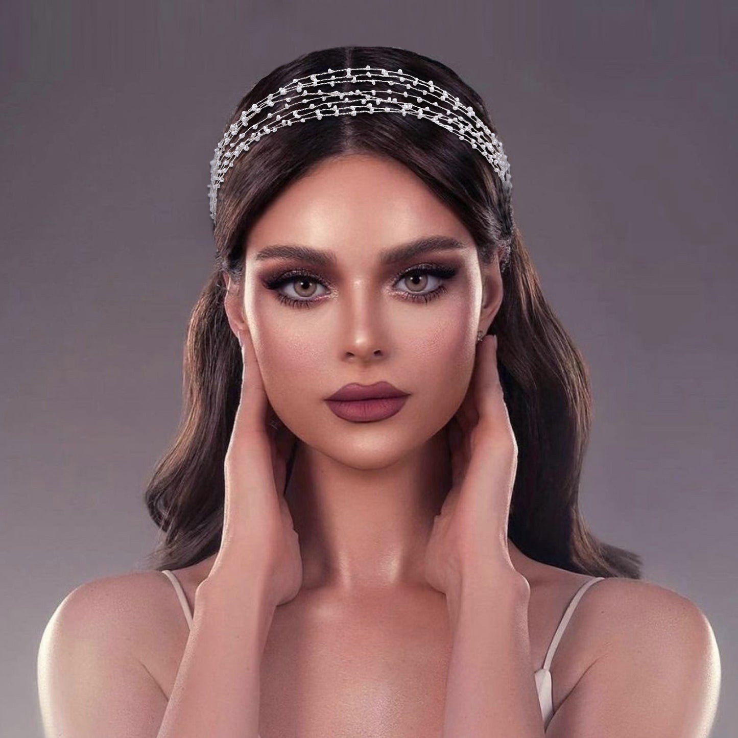 BRIDELLA BHP28 Beaded Hair Vine Bridal Wedding Hair Accessories Fashion Woman Banquet Headwear Bride Pearls Headband Silvery