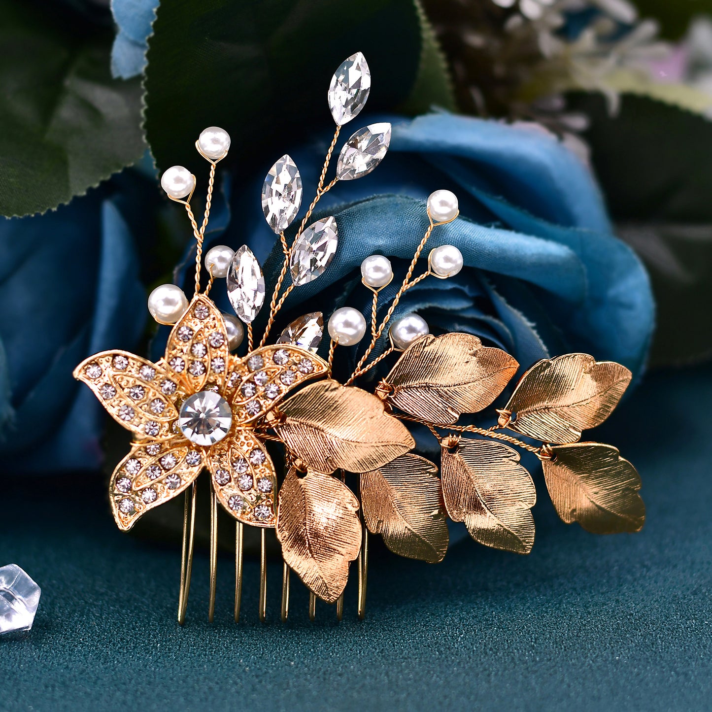 BRIDELLA BHP307 Golden Color Leaf Hair Comb for Woman Wedding Headdress Handmade Bride Hair Accessories Bridal Hair Clip Headwear