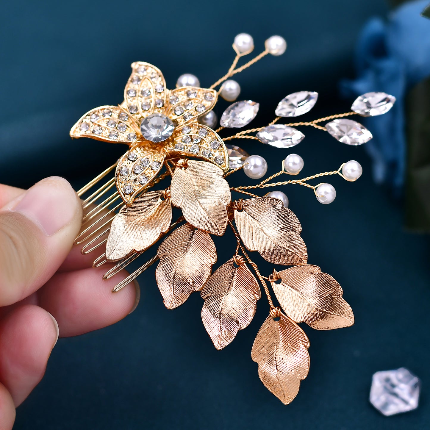 BRIDELLA BHP307 Golden Color Leaf Hair Comb for Woman Wedding Headdress Handmade Bride Hair Accessories Bridal Hair Clip Headwear