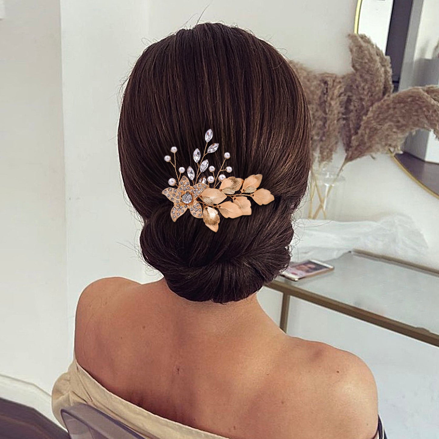 BRIDELLA BHP307 Golden Color Leaf Hair Comb for Woman Wedding Headdress Handmade Bride Hair Accessories Bridal Hair Clip Headwear