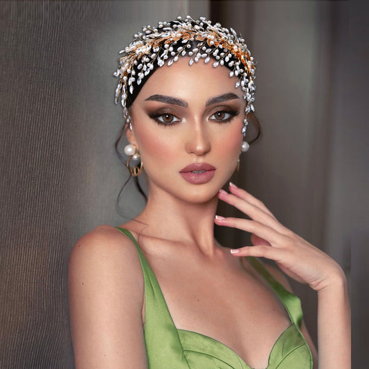 BHP322-G gold rhinestone pearl crown