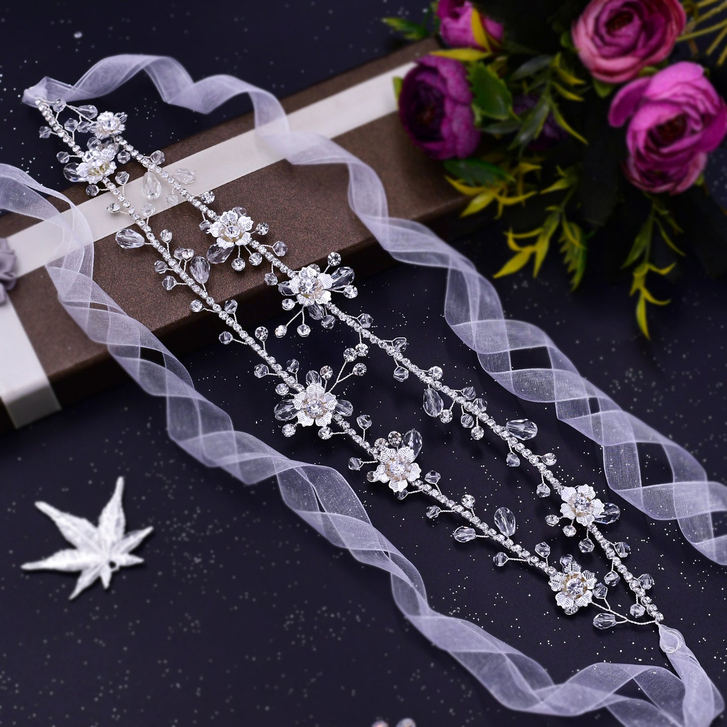 BRIDELLA BHP340 Crystal Bride Hair Accessories Headdress Wedding Forehead Chain Woman Headband Jewelry Bridal Hair Band