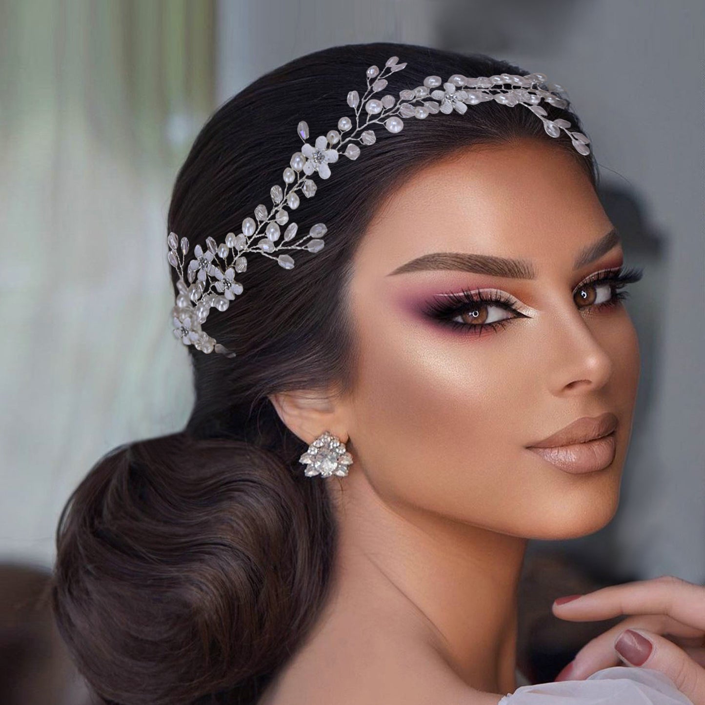 BRIDELLA BHP347 Wedding Pearl Crystal Hair Band Silver Color Headband Bride Headpieces Hair Accessories Handmade Women Headdress