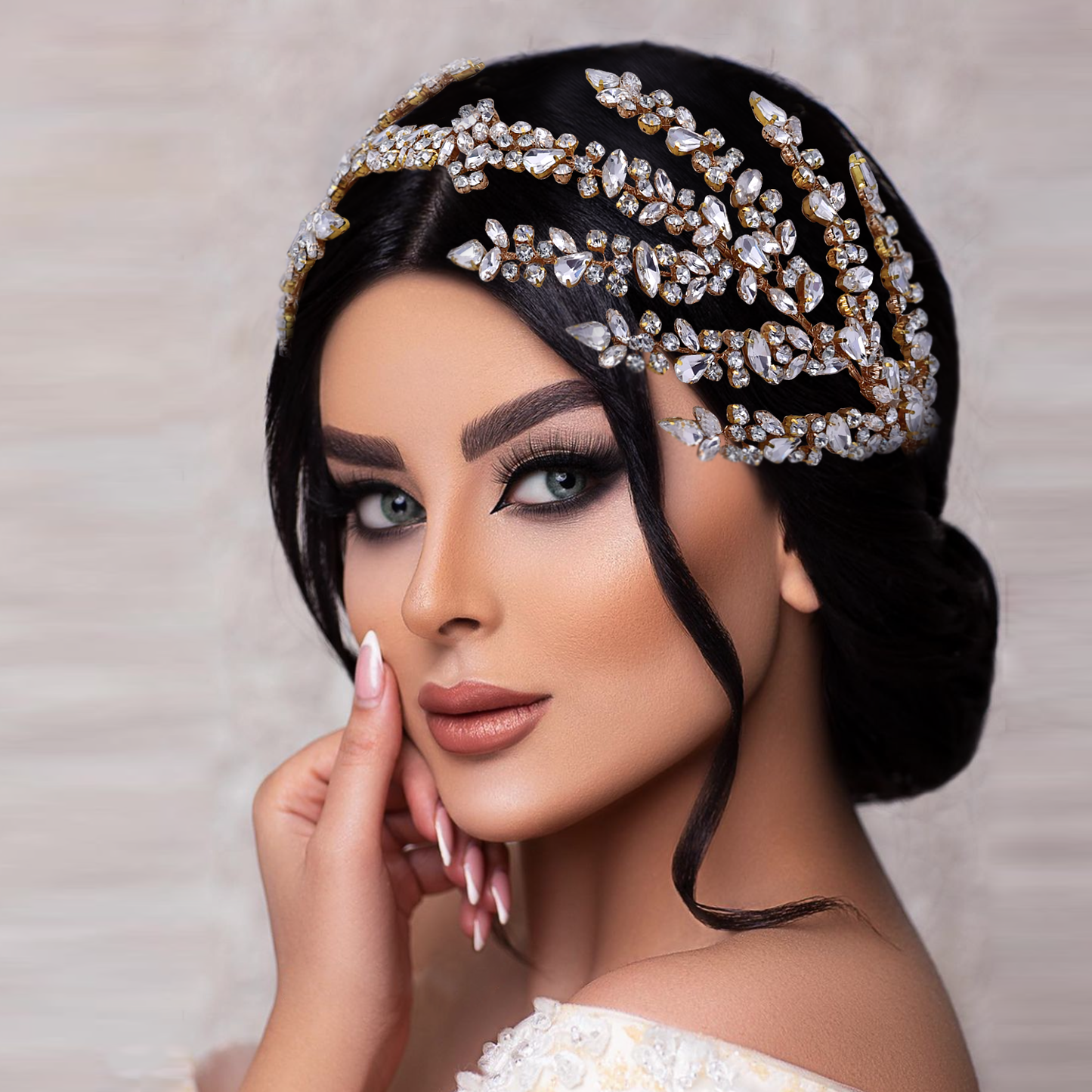 BRIDELLA BHP425 Golden Bridal Headbands Wedding Tiara and Crown Crystal Headwear Rhinestone Wedding Accessories women Bride Headpiece