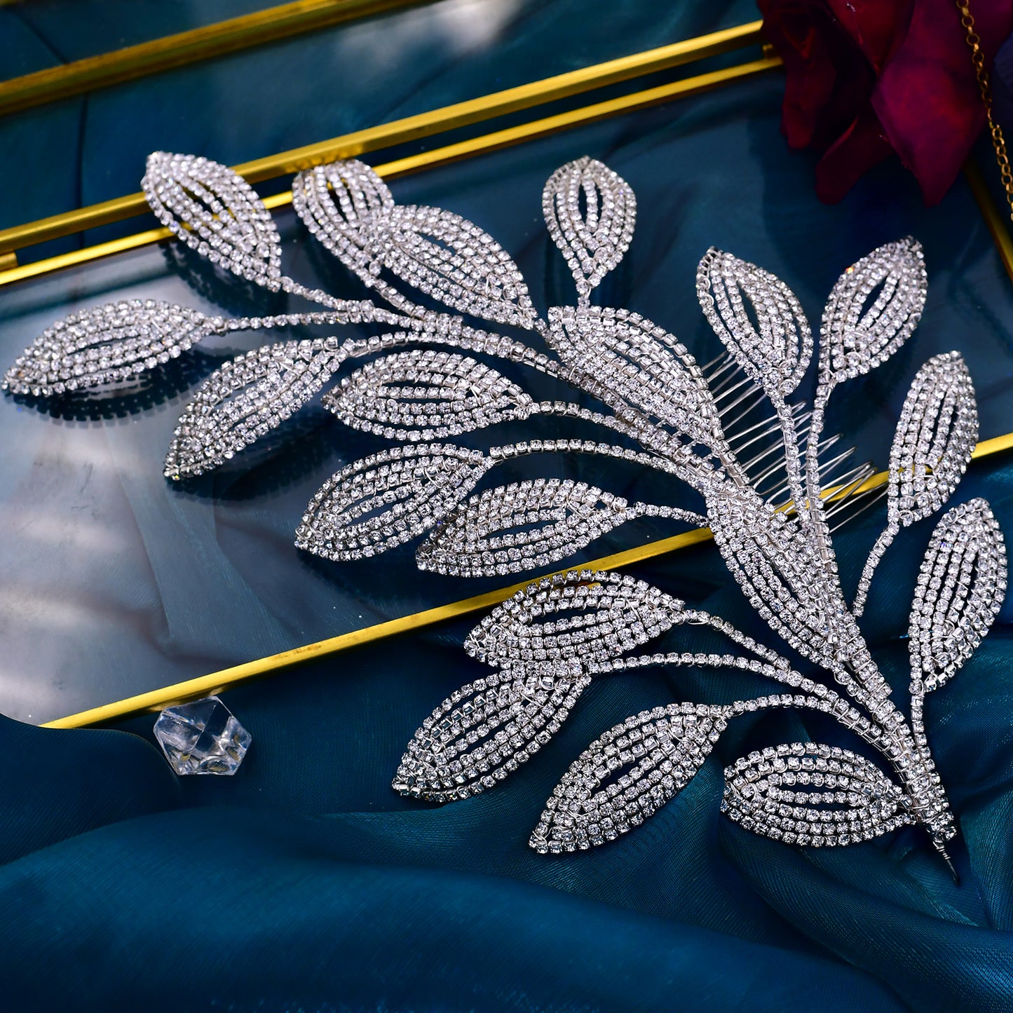 BRIDELLA BHP452 Bridal Comb Tiara Rhinestone Leaf Wedding Hair Jewelry Bride Hair Accessories Luxury Crystal Women Headdress