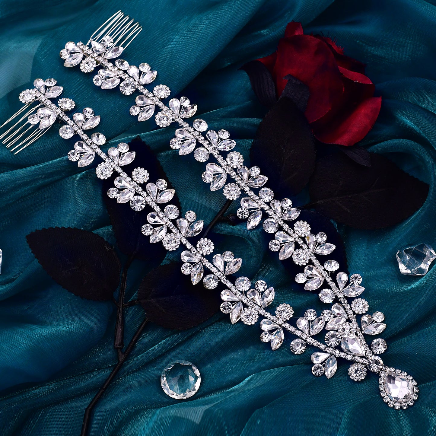 BRIDELLA BHP470 Forehead Bridal Headband Rhinestone Headpiece for Woman Bride Water Drop Headwear Wedding Hair Accessories