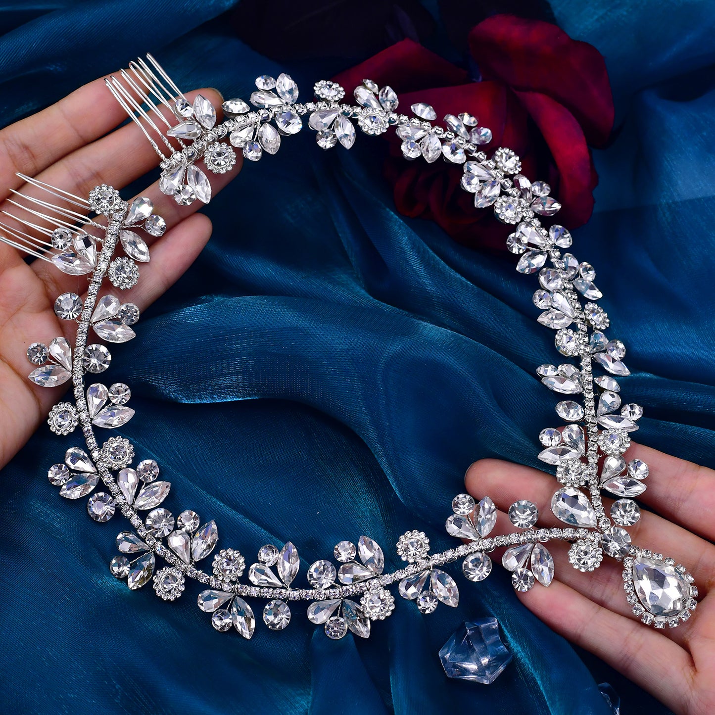 BRIDELLA BHP470 Forehead Bridal Headband Rhinestone Headpiece for Woman Bride Water Drop Headwear Wedding Hair Accessories