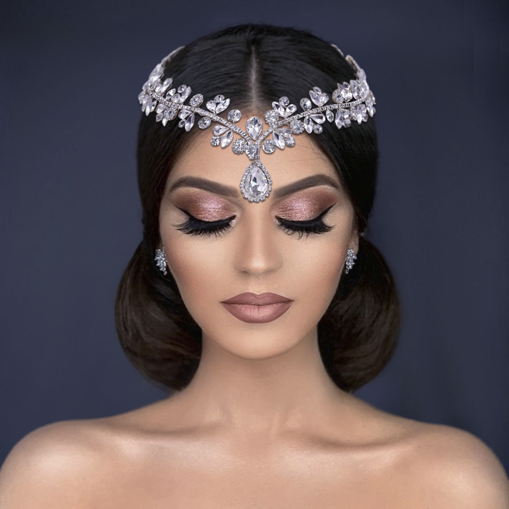 BRIDELLA BHP470 Forehead Bridal Headband Rhinestone Headpiece for Woman Bride Water Drop Headwear Wedding Hair Accessories