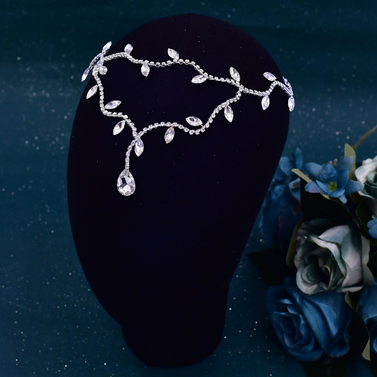 BRIDELLA BHP495 Forehead Pendant Hair Accessory with Diamond Inlay,Handmade Hair Accessory,Wedding Diamond Hair accessory, Bride's forehead Decoration