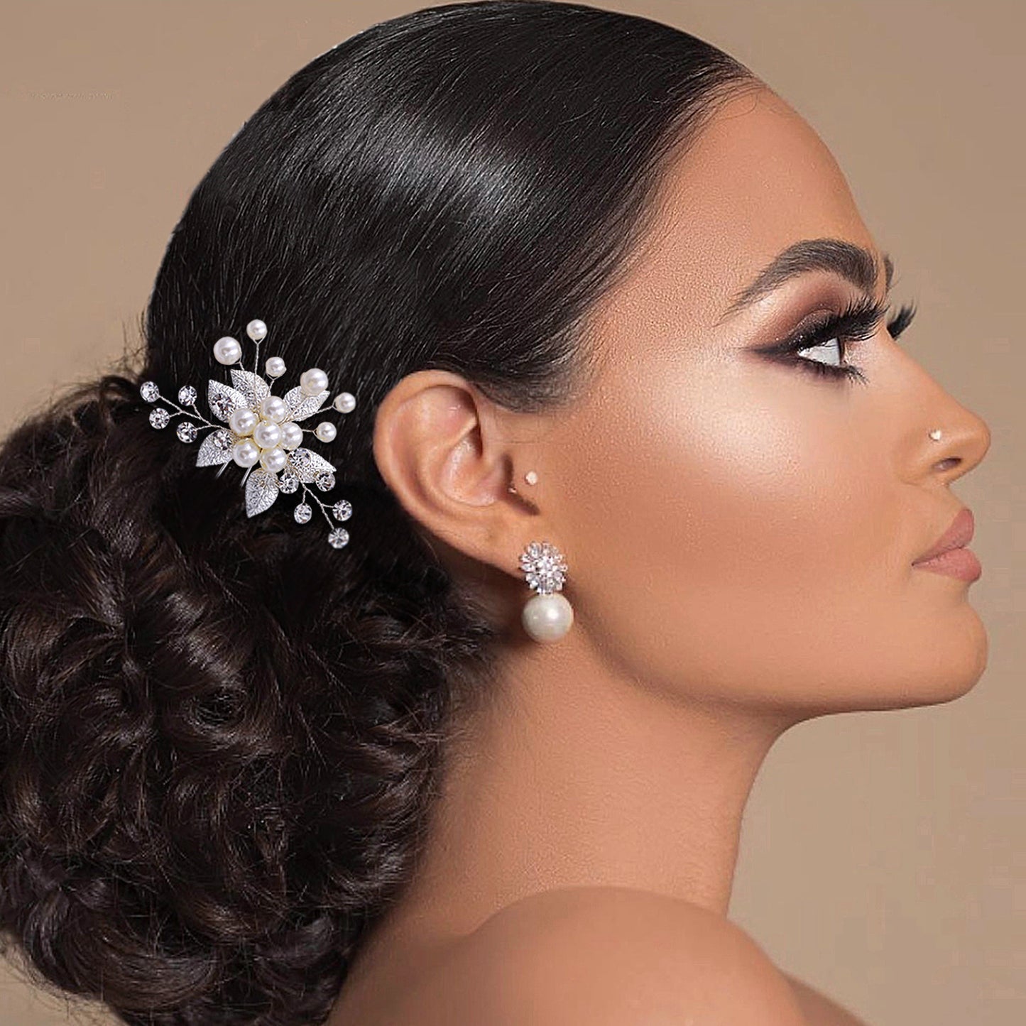 BRIDELLA BHP506 U-shaped Silver Diamond Hairpin,Silver Color Preserving and Shiny Wedding Hair Accessory, Bridal Headpiece,Handmade Pearls Hair Fork