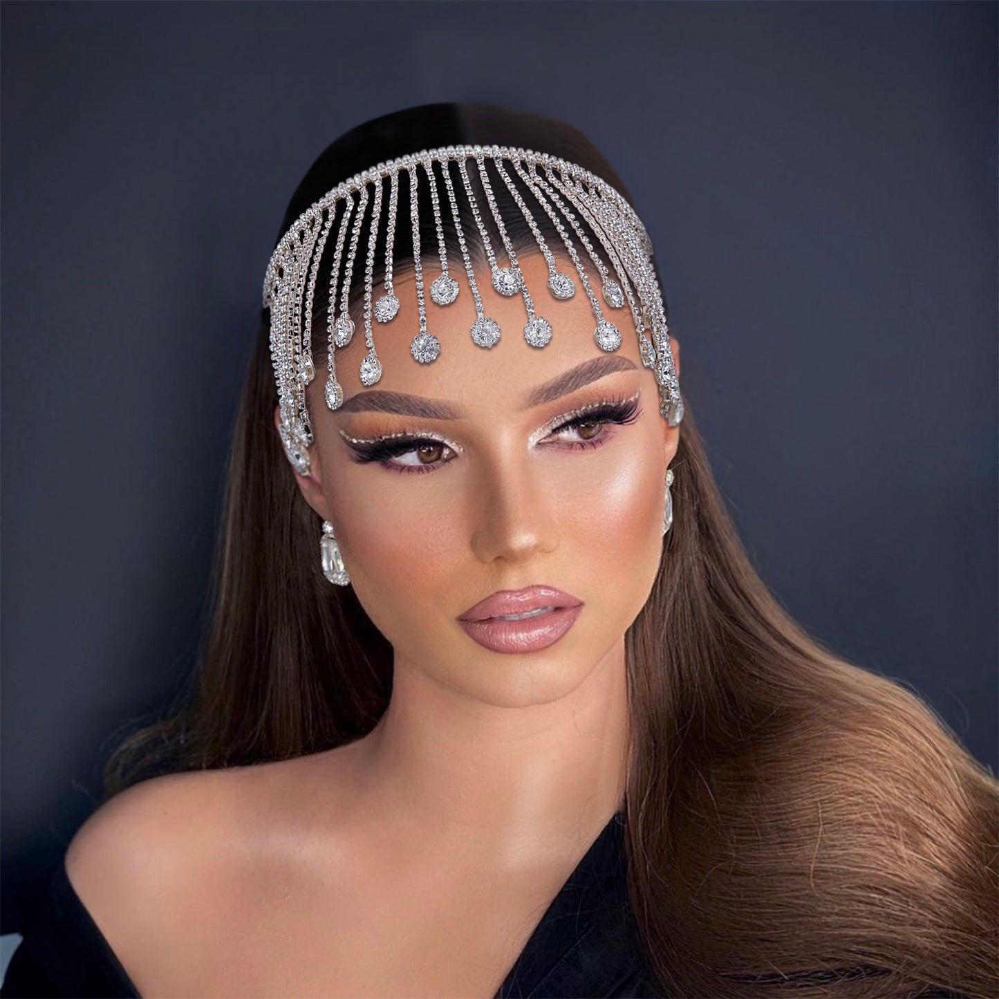 BRIDELLA BHP558 Elegant Rhinestone Chain Forehead Headpieces Handmade Bride Head Hoop Accessories Wedding Headdress Party Gift
