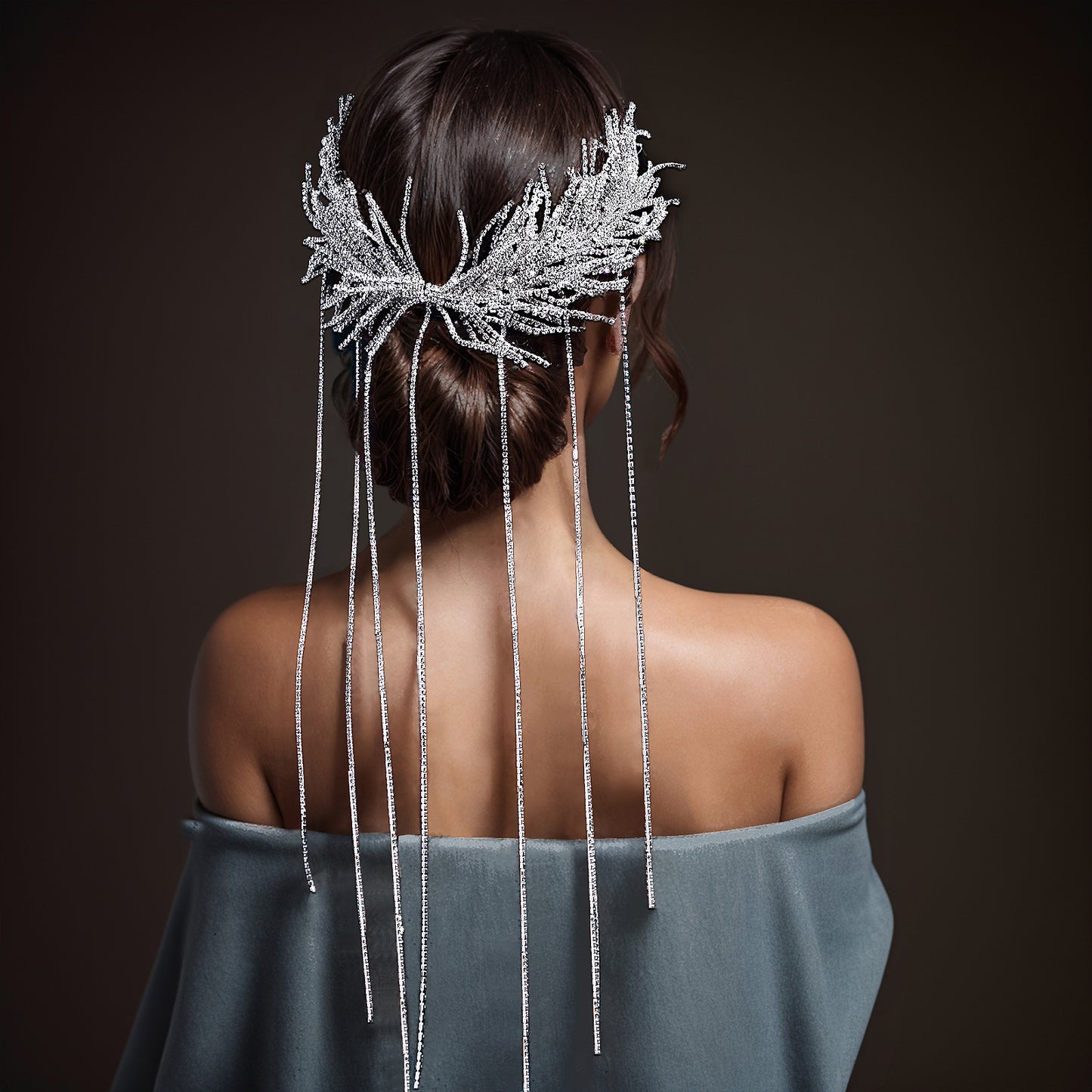 BRIDELLA BHP639 Tassels Bridal Headband Handmade Drill Chain Headpiece Wedding Hair Accessories Woman Bride Headpiece for Party