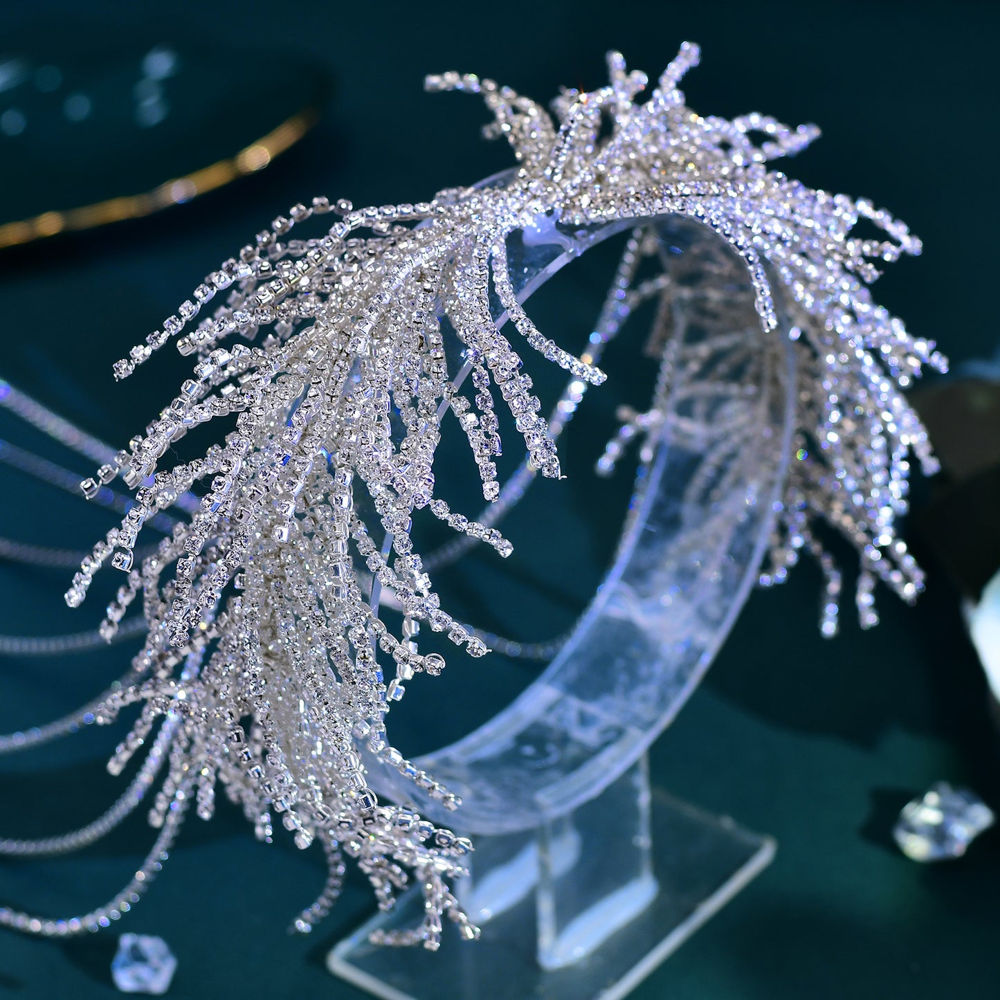 BRIDELLA BHP639 Tassels Bridal Headband Handmade Drill Chain Headpiece Wedding Hair Accessories Woman Bride Headpiece for Party