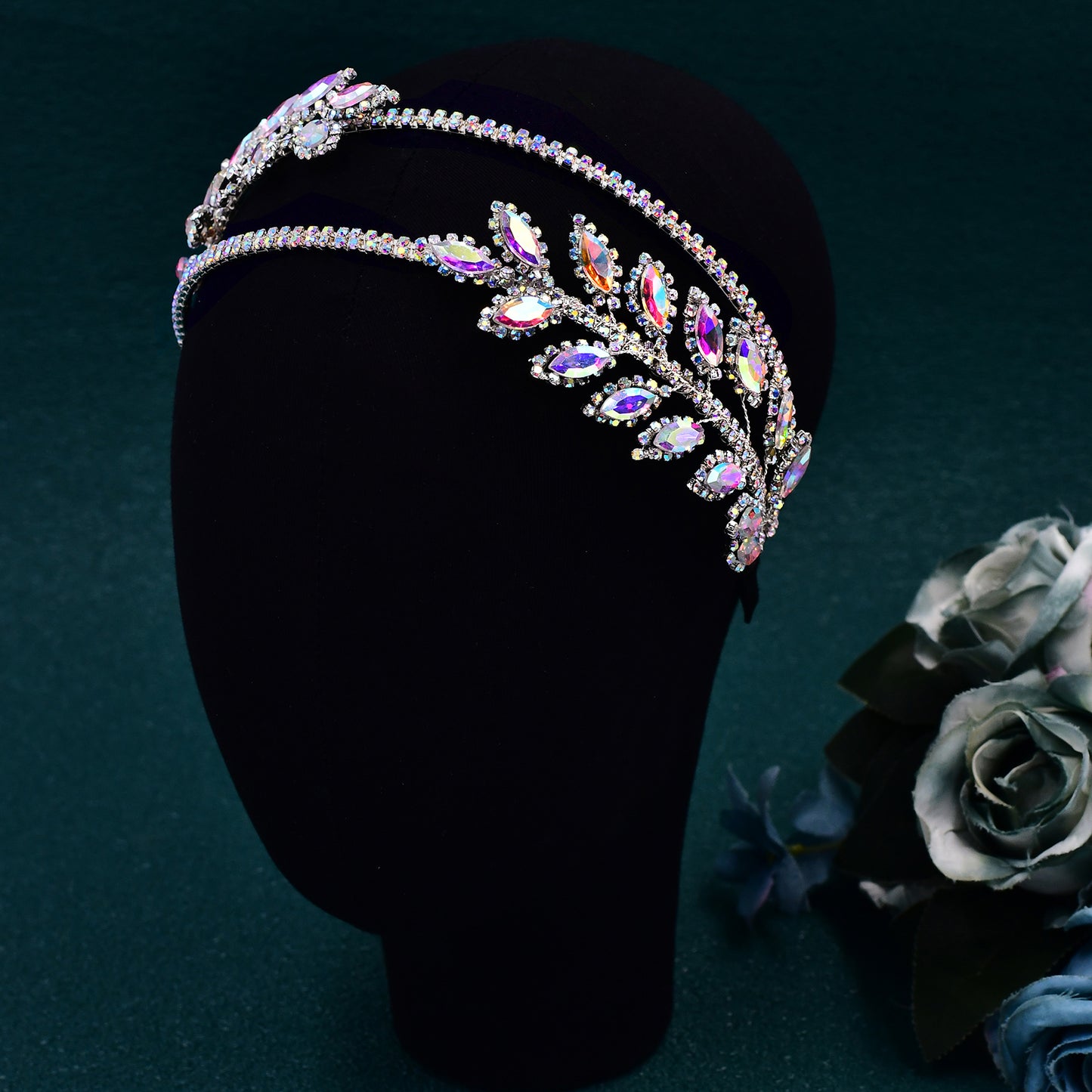 BRIDELLA BHP642 Bride Colorful AB Rhinestone Hair Hoop Handmade Wedding Sparkly Headband Hair Accessories Women Bling Headwear