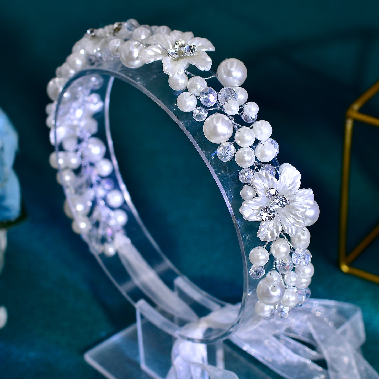 BRIDELLA BHP796 Elegant Pearl Bridal Headbands Crystal Crown Tiara Headwear Wedding Headband Bride Banquet Headdress Accessories