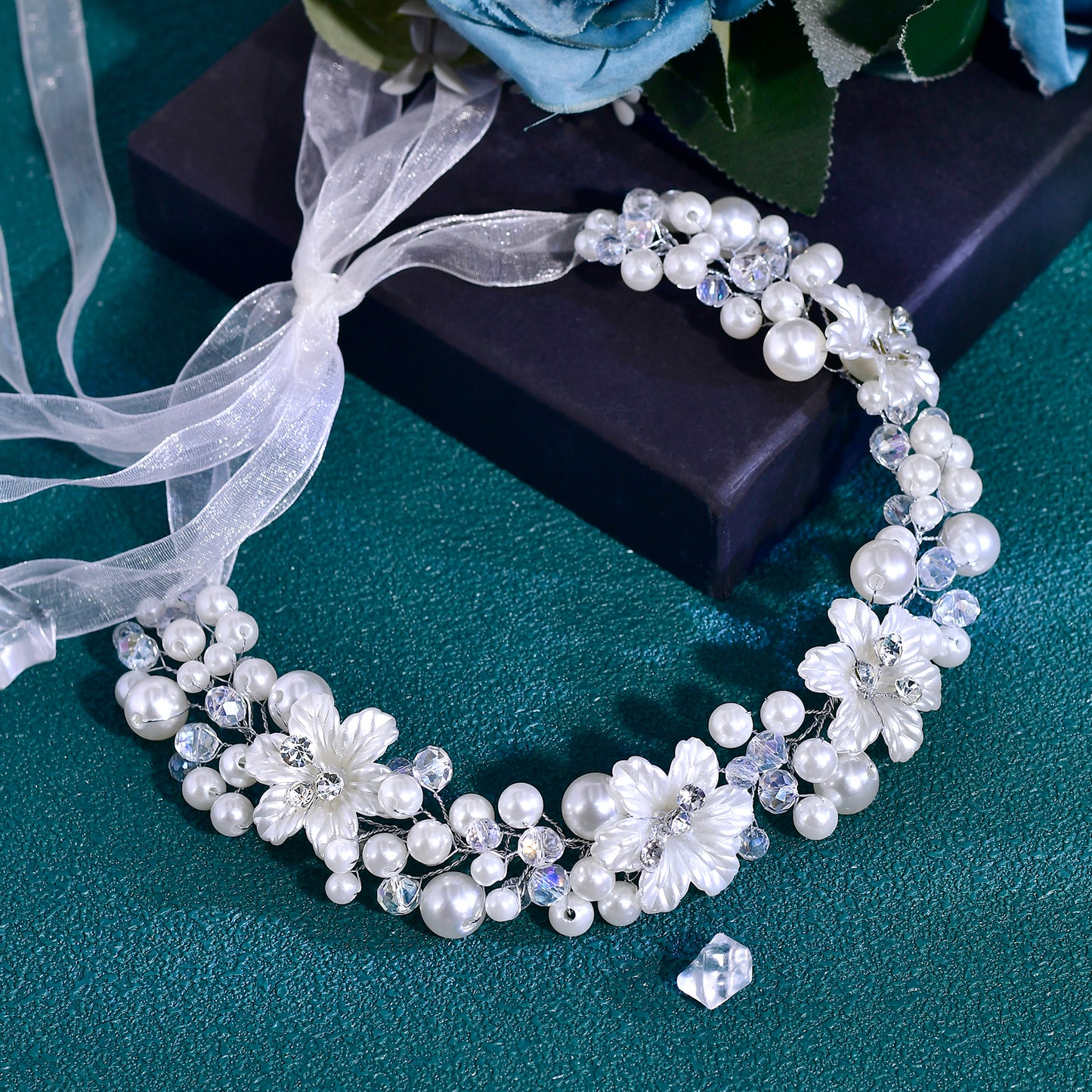 BRIDELLA BHP796 Elegant Pearl Bridal Headbands Crystal Crown Tiara Headwear Wedding Headband Bride Banquet Headdress Accessories