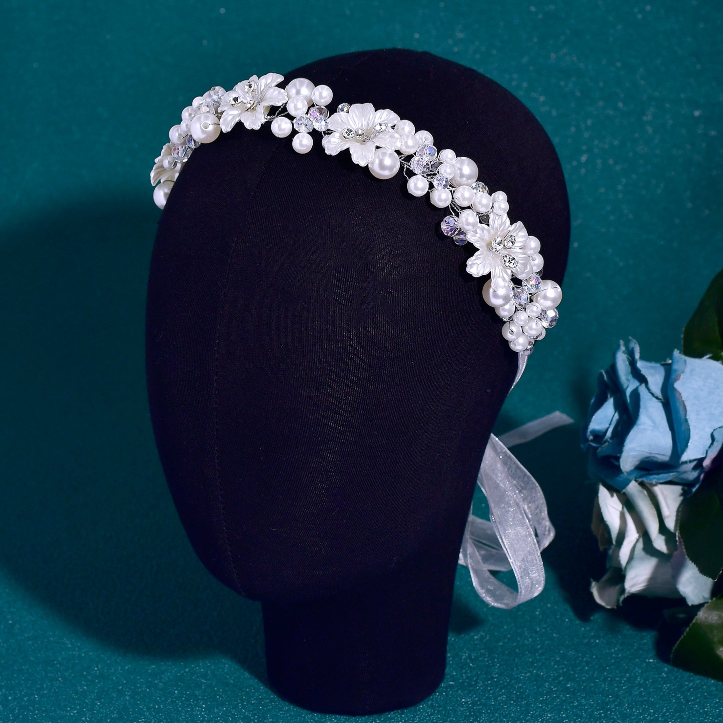 BRIDELLA BHP796 Elegant Pearl Bridal Headbands Crystal Crown Tiara Headwear Wedding Headband Bride Banquet Headdress Accessories