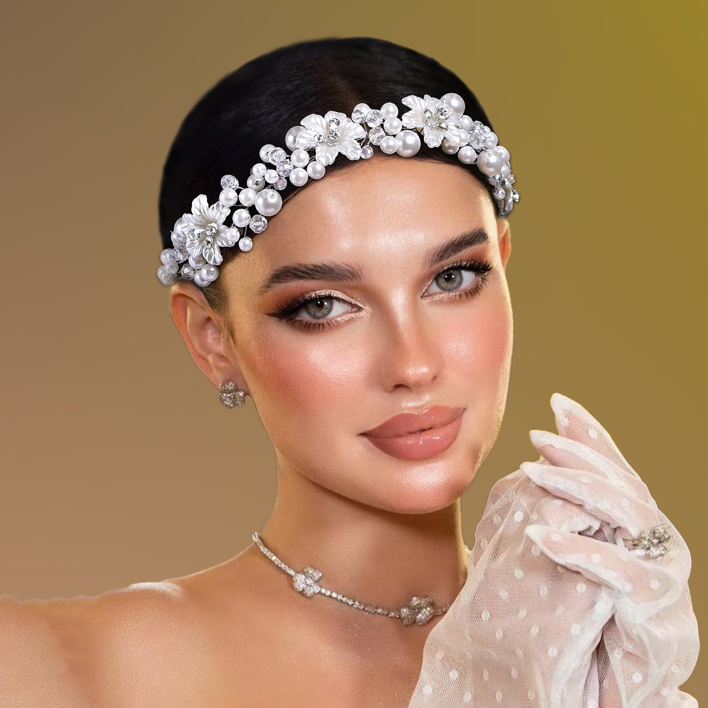 BRIDELLA BHP796 Elegant Pearl Bridal Headbands Crystal Crown Tiara Headwear Wedding Headband Bride Banquet Headdress Accessories