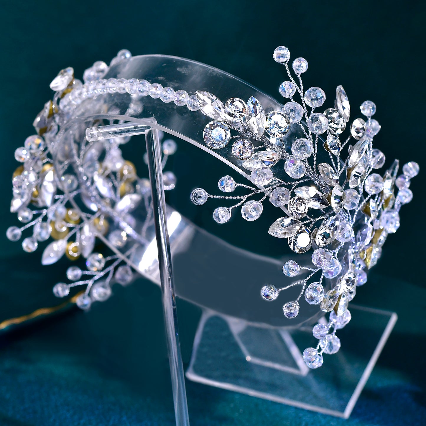 BRIDELLA BHP804 Bridal Wedding Hair Bands Silvery Women Head Band Tiara Handmade Pearl Crystal Bridesmaid Hair Jewelry Accessories