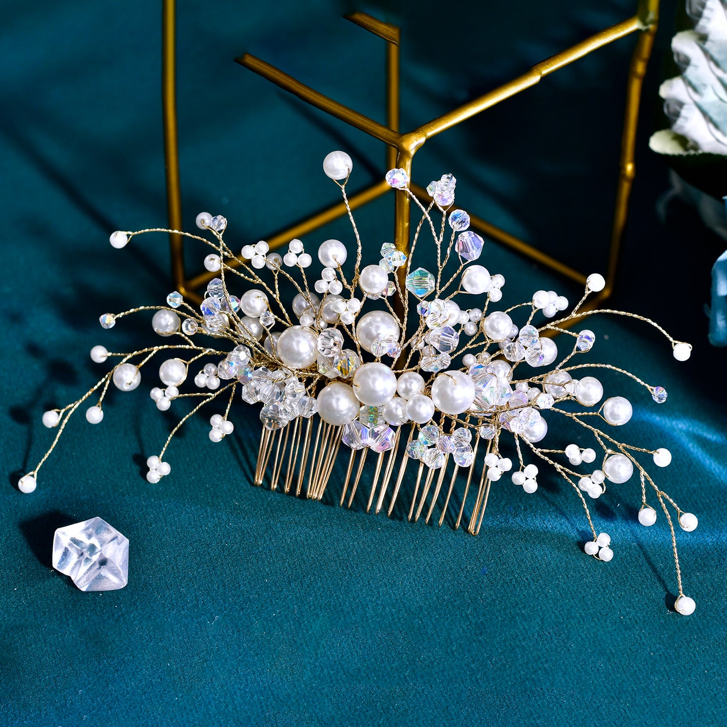 BRIDELLA BHP878 Bride Hair Comb Bridesmaid Headdress Wedding Shining Hair Ornaments Fashion Headwear Pearl Crystal Headpiece