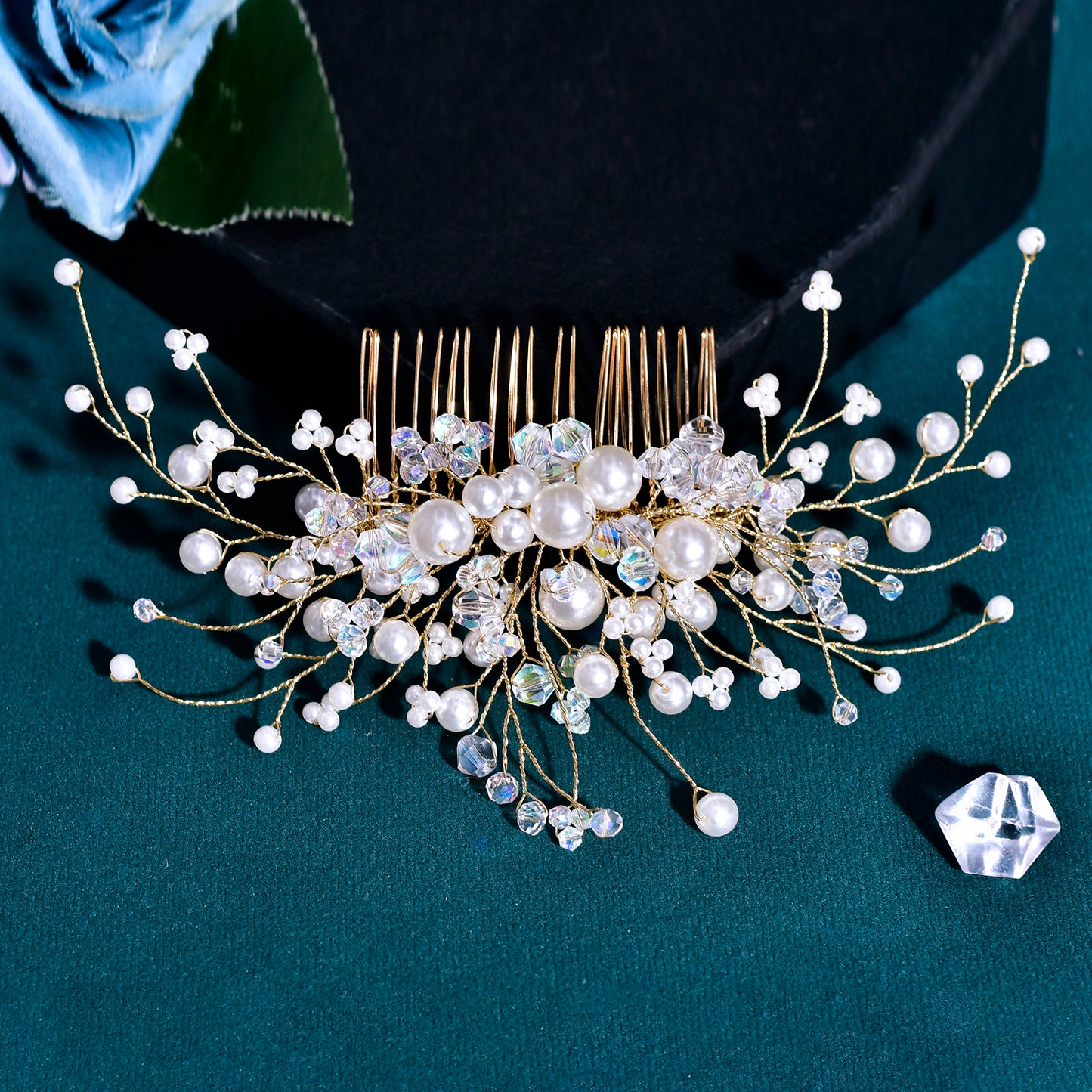 BRIDELLA BHP878 Bride Hair Comb Bridesmaid Headdress Wedding Shining Hair Ornaments Fashion Headwear Pearl Crystal Headpiece
