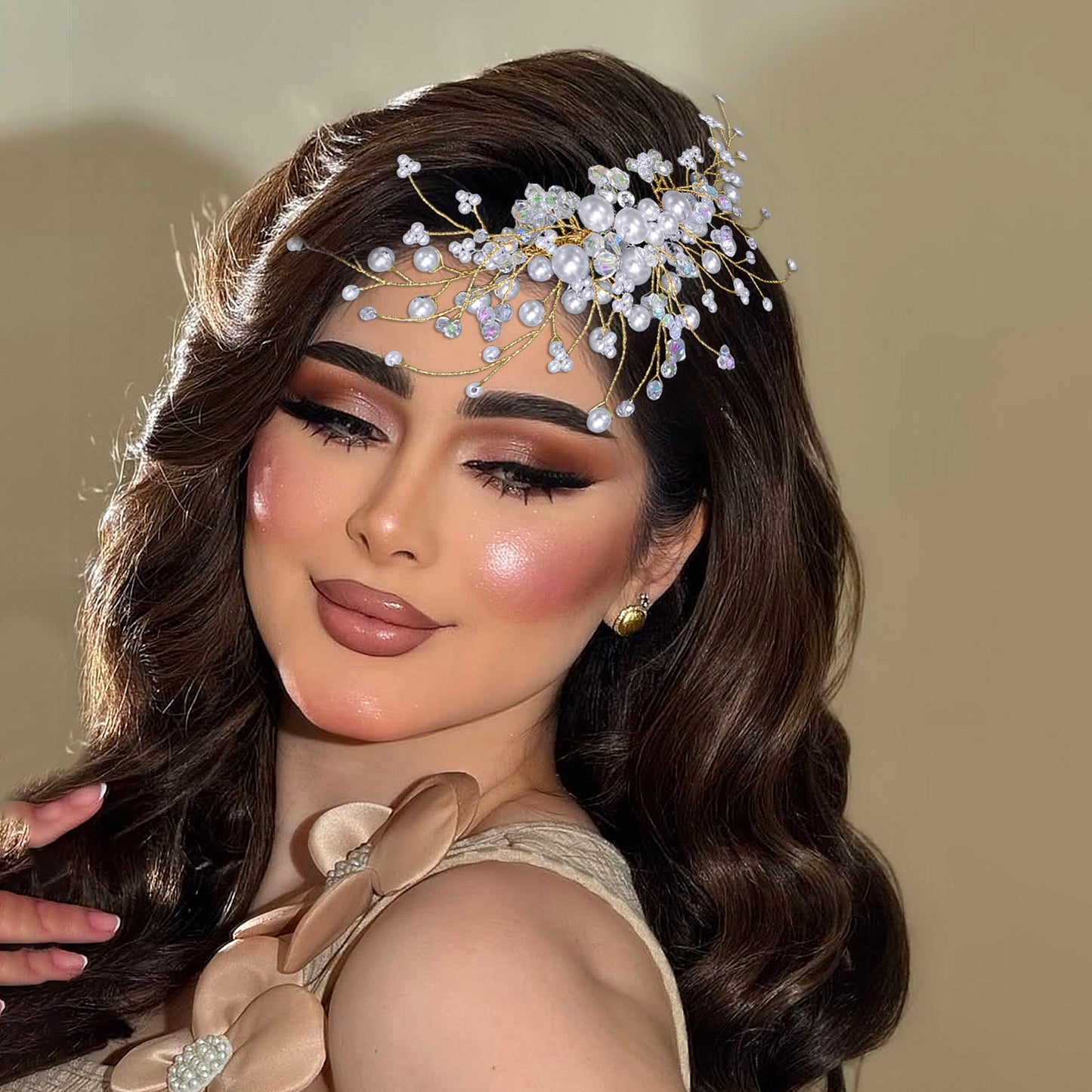 BRIDELLA BHP878 Bride Hair Comb Bridesmaid Headdress Wedding Shining Hair Ornaments Fashion Headwear Pearl Crystal Headpiece